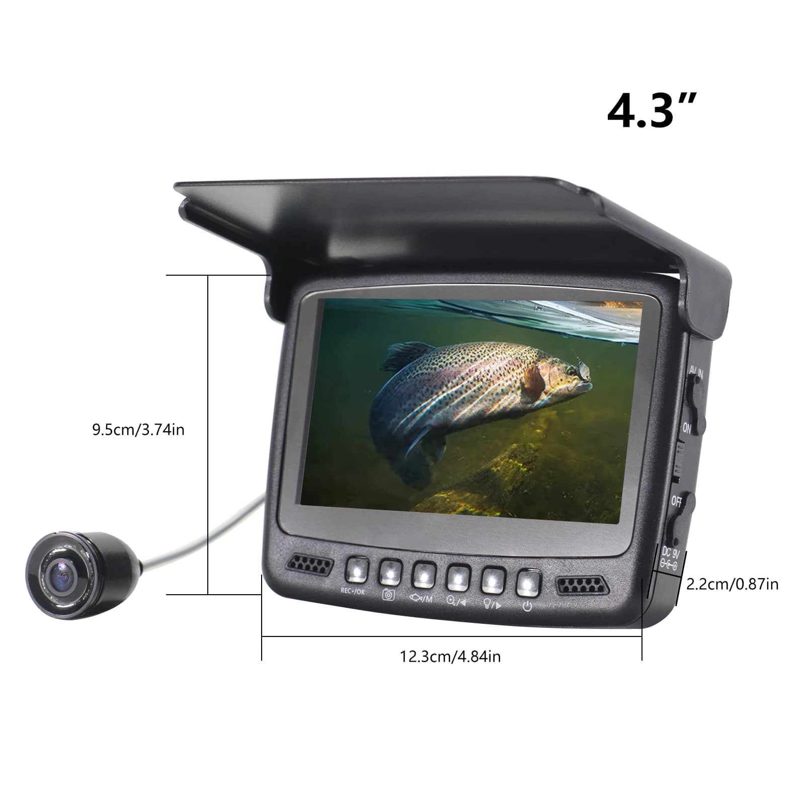 Caméra sous-marine 4.3 pouces pour pêche sur glace avec écran 15M et fonction endoscope AV poissons