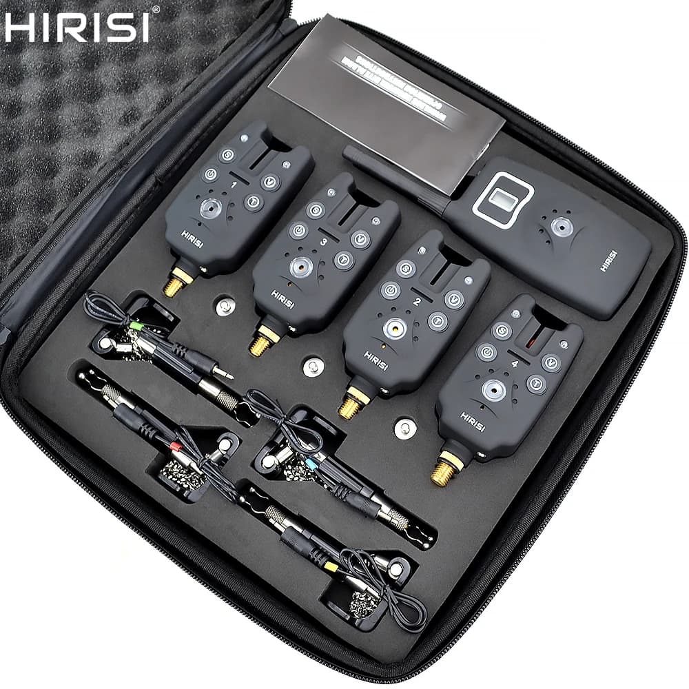 Kit d'Alarme de Touche Sans Fil 1+4 avec 4 Swingers Lumineux - Étui EVA pour Pêche Carpe B1203S