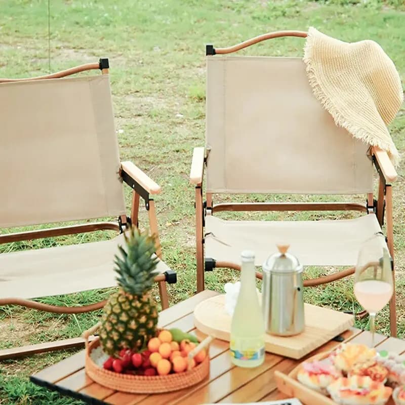 Chaise pliante aluminium camping pêche 1 ou 2 pièces design bois portable