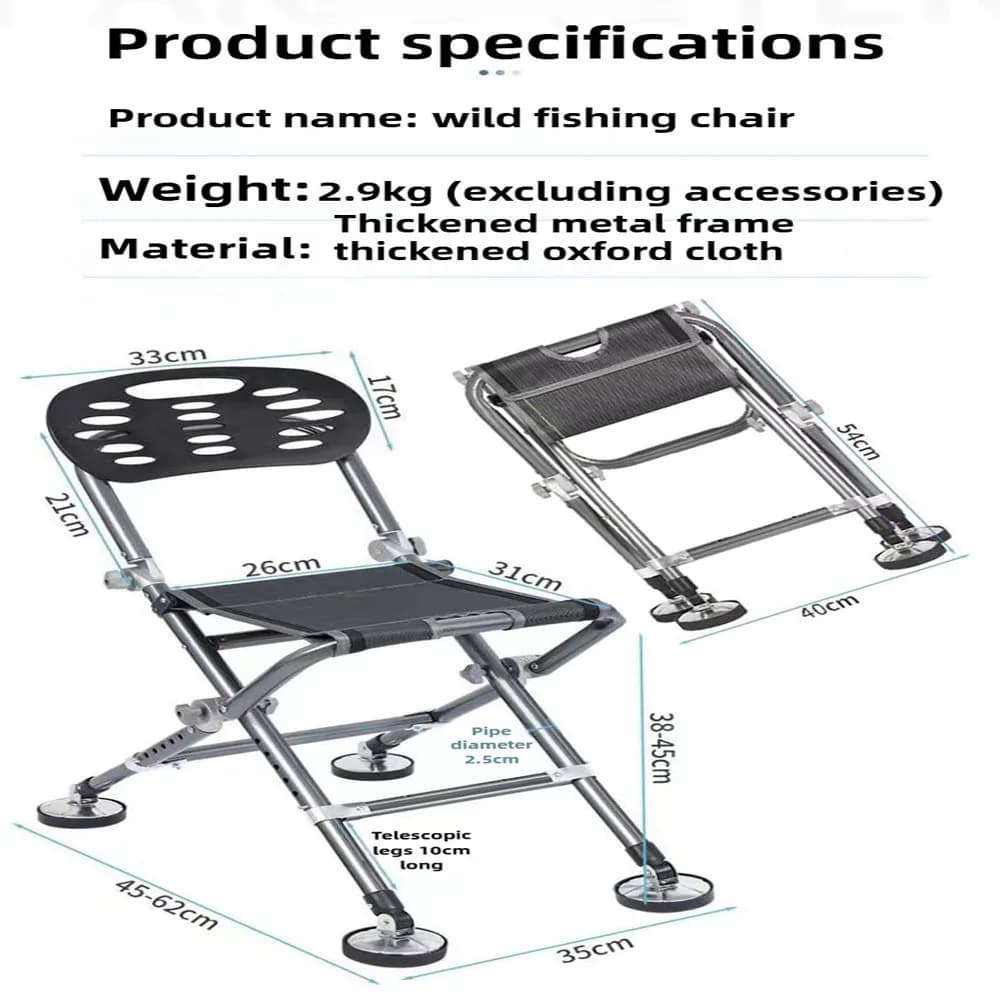 Chaise de pêche tout-terrain pliable multifonction réglable en hauteur plateforme portable