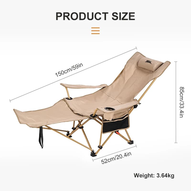 Chaise longue de camping BRS 2-en-1 pliable légère avec dossier inclinable et repose-pieds réglable extérieur