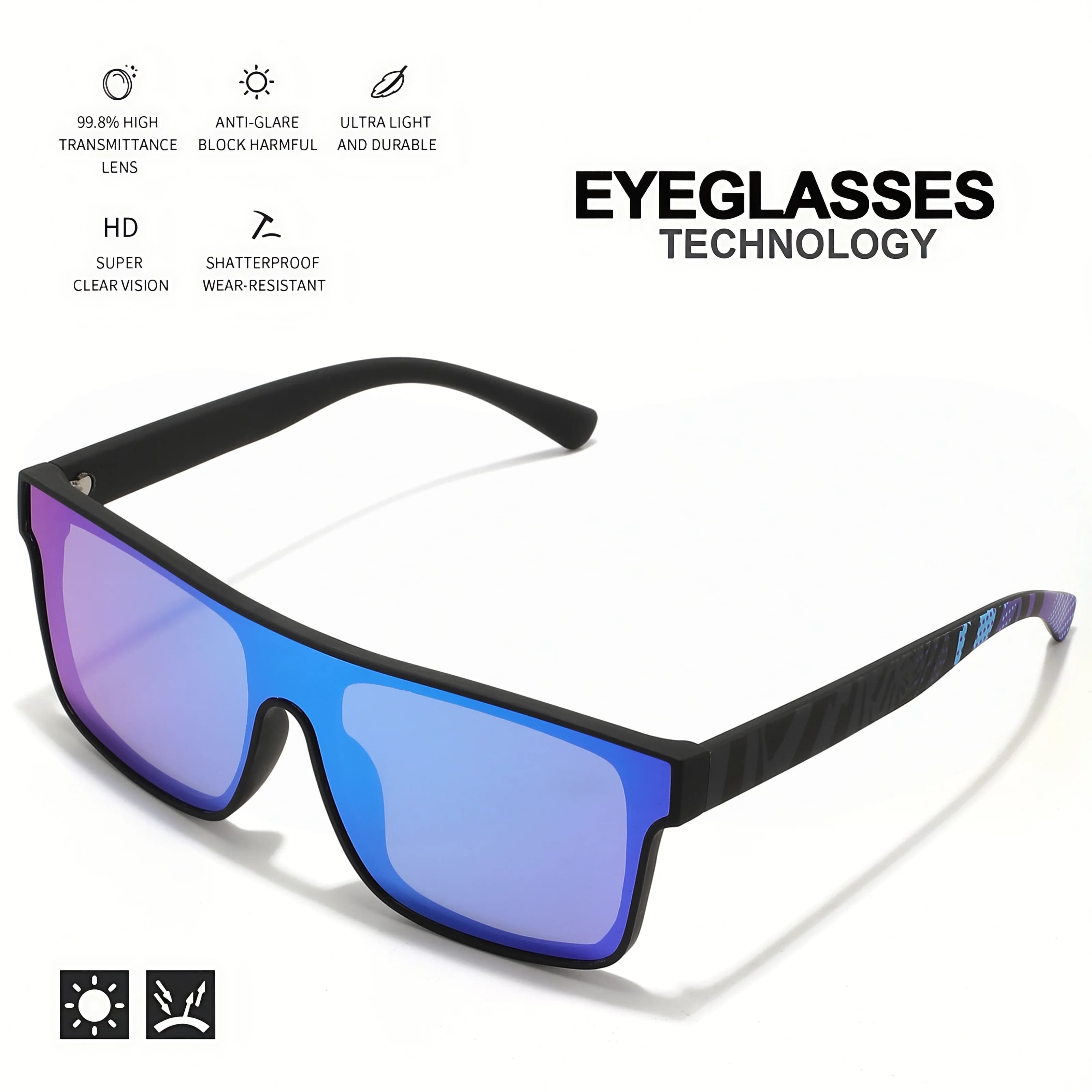 Lunettes de sport colorées 3 pièces UV400 - Verre unique, branches design pour vélo, randonnée, plage
