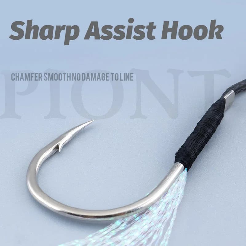 Hameçons assist plumes Sharp pour jigging et casting - acier haute teneur en carbone avec barbelures angulaires
