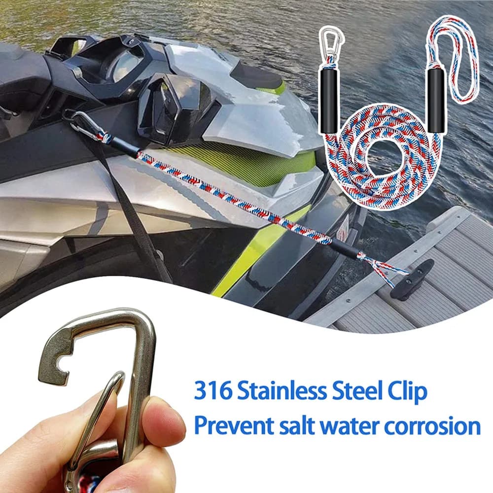 Corde d'amarrage élastique marine anti-choc 4 pieds avec crochet inox pour bateau dock surf bungee