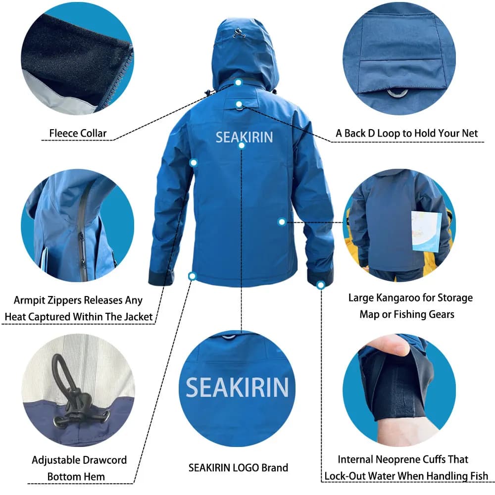 Veste de pêche imperméable respirante 3L avec capuche pour pêche à la mouche et activités nautiques