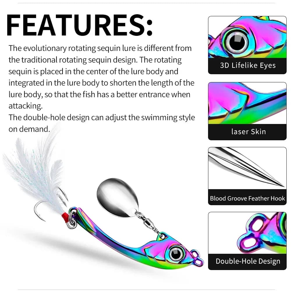 Leurre spinner métal vibrant 7g 10g 15g pour brochet perche, cuillère tournante pêche leurre dur coulant avec paillettes