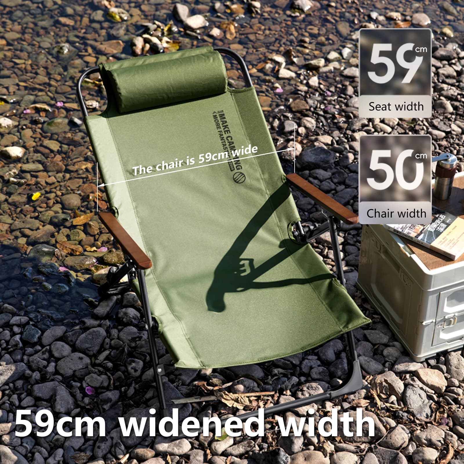 Chaise relax de camping BSWOLF pliable portable avec accoudoirs ajustables et coussin amovible détente
