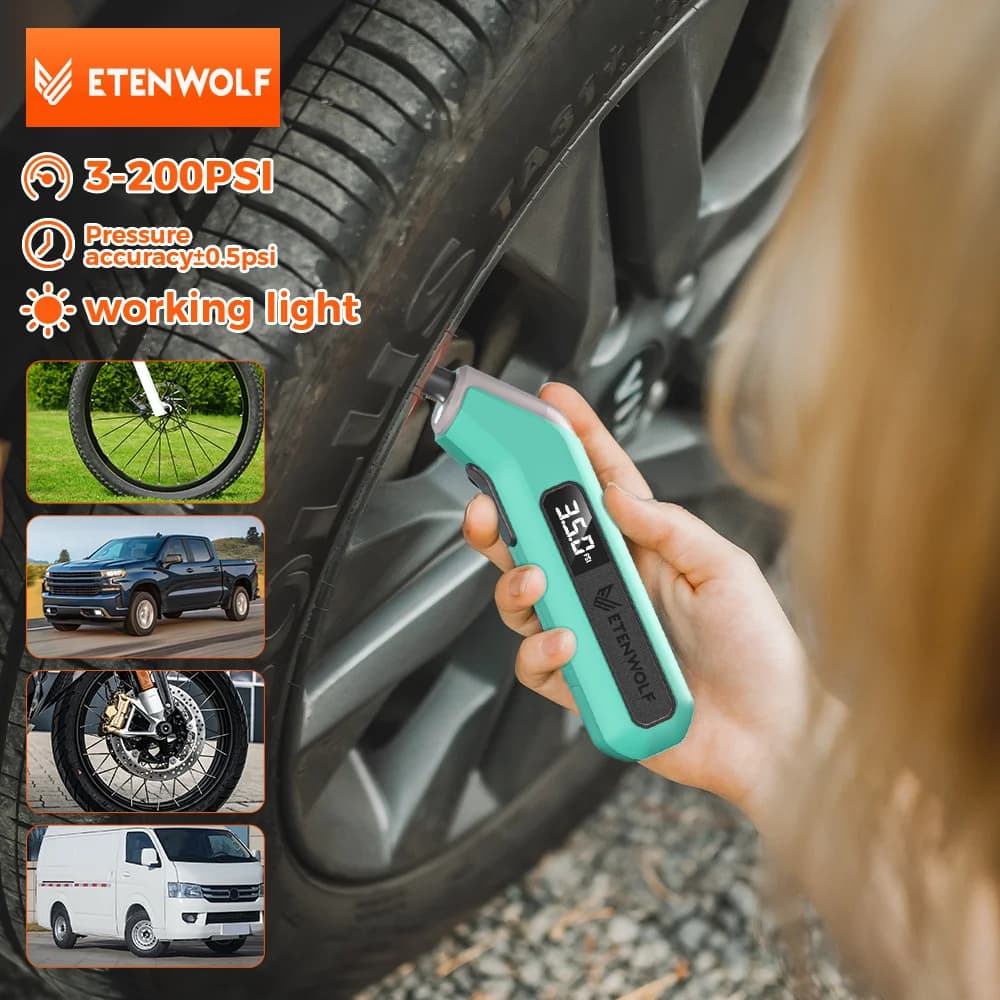 Manomètre digital ETENWOLF T300 3-200PSI certifié ANSI pour pneus voiture, vélo, équipement pêche - précis