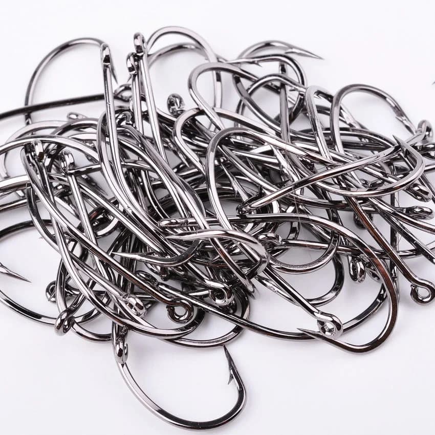 50 hameçons carbone pour carpe avec trou et ardillon, hameçon vers pour pêche à la mouche et leurre