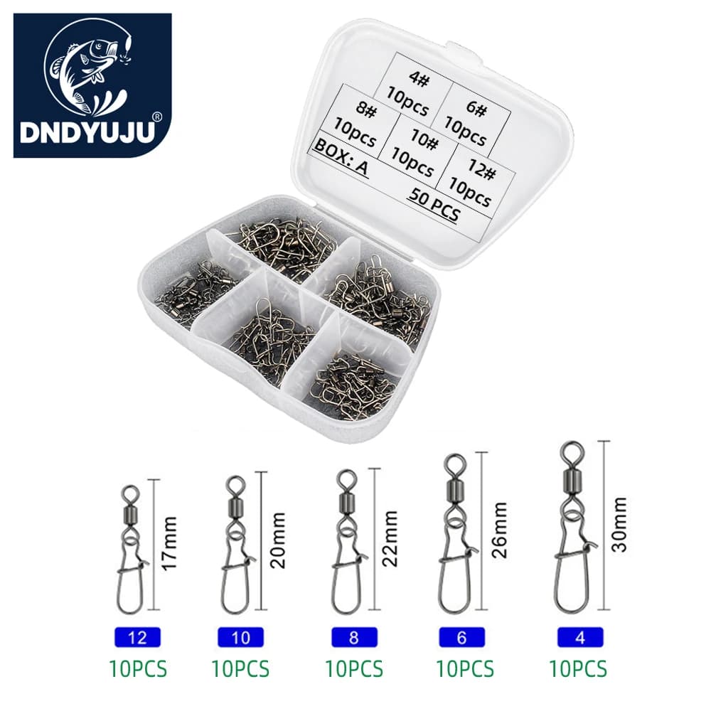 DNDYUJU 50 pièces roulements à billes émerillons avec agrafe acier inoxydable pour leurres et hameçons