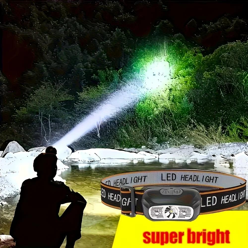 Mini lampe frontale puissante rechargeable USB détecteur COB LED pour pêche camping