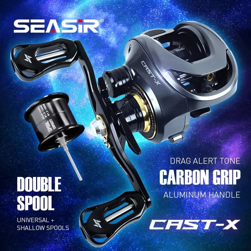 SEASIR Cast-X Baitcasting Reel 7.3:1 HS Gear Ratio Aluminum Double Spool Carbon 