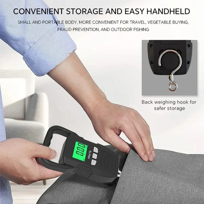 Balance suspendue digitale 60kg précision 10g - Rechargeable batterie/USB - Pour pêche, bagages, pesée portable