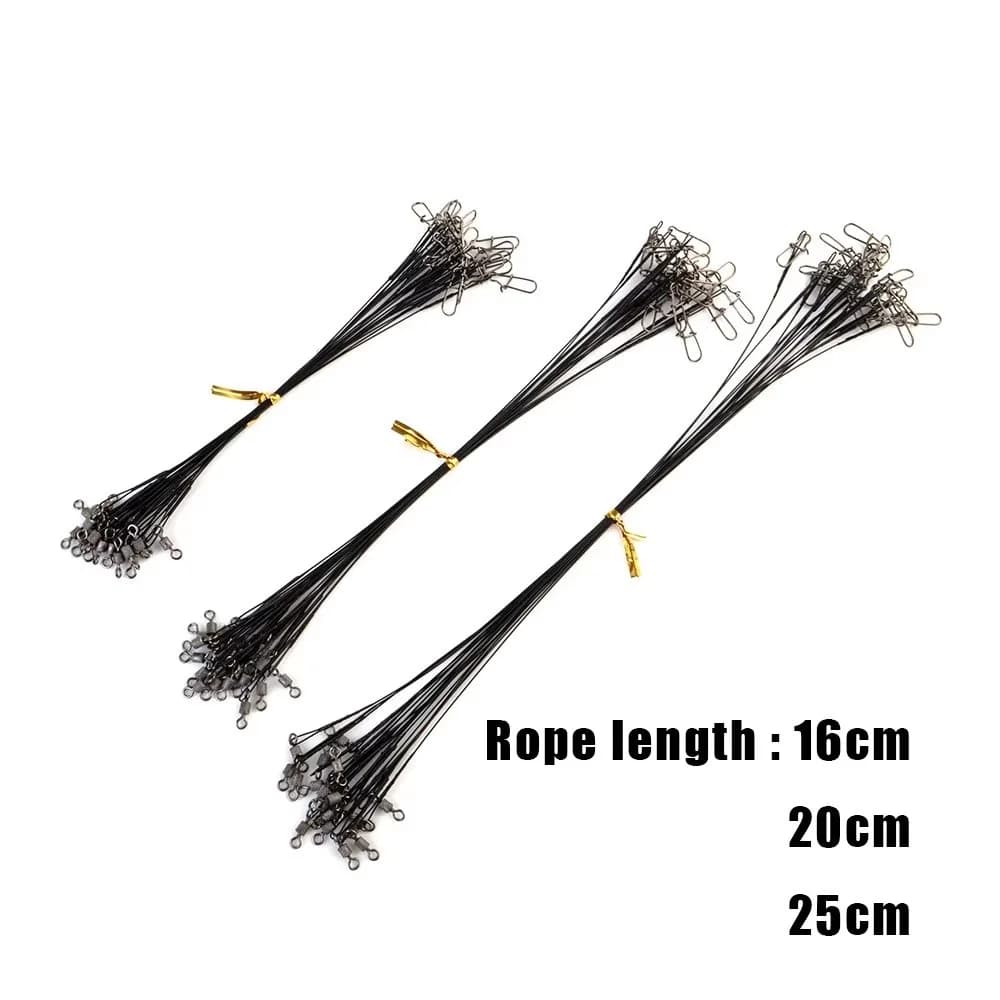 20PCS anti-morsure acier leaders 16-25cm 50LB avec émerillon pour brochet et black-bass - FTK