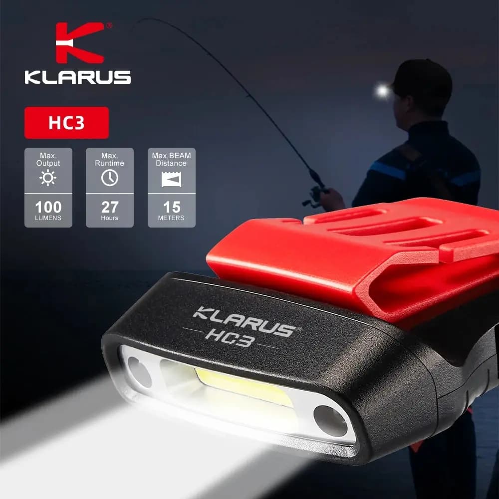 Lampe frontale Klarus HC3 rechargeable USB avec capteur de mouvement pour pêche et camping