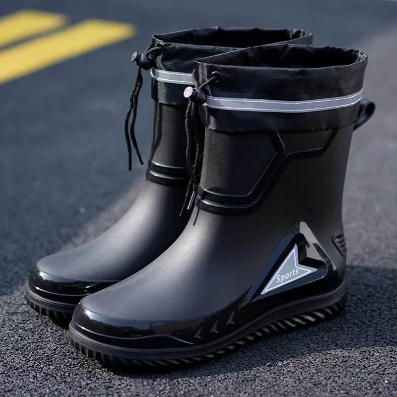 Bottes pluie homme tendance imperméables noir nuit réfléchissantes courte tige selle livreur plastique étanche
