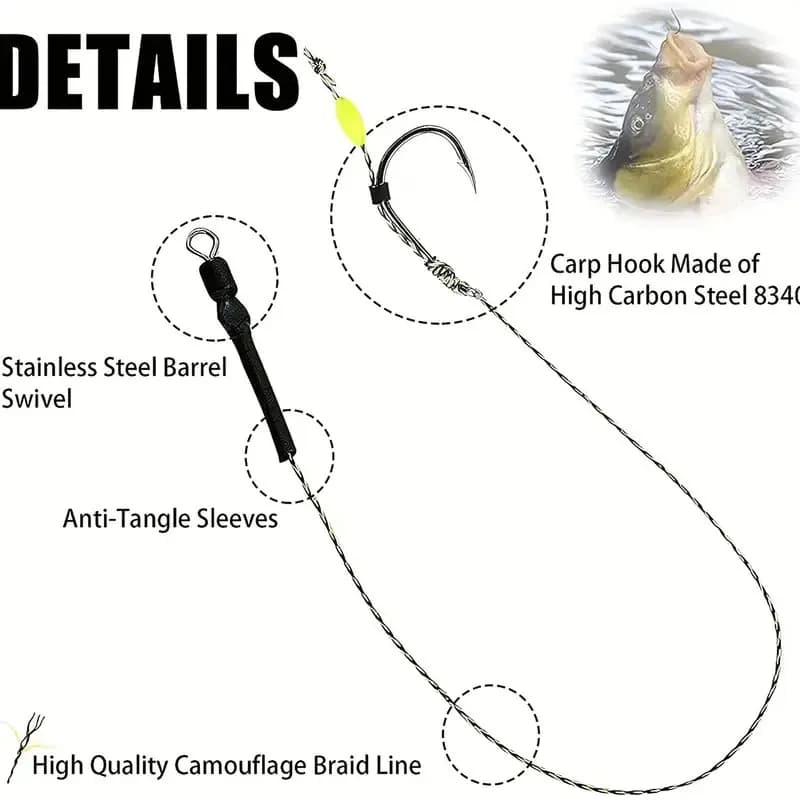 24 montages carp hair rigs premium avec hameçons acier carbone, émerillons et bouillettes - Kit carpe