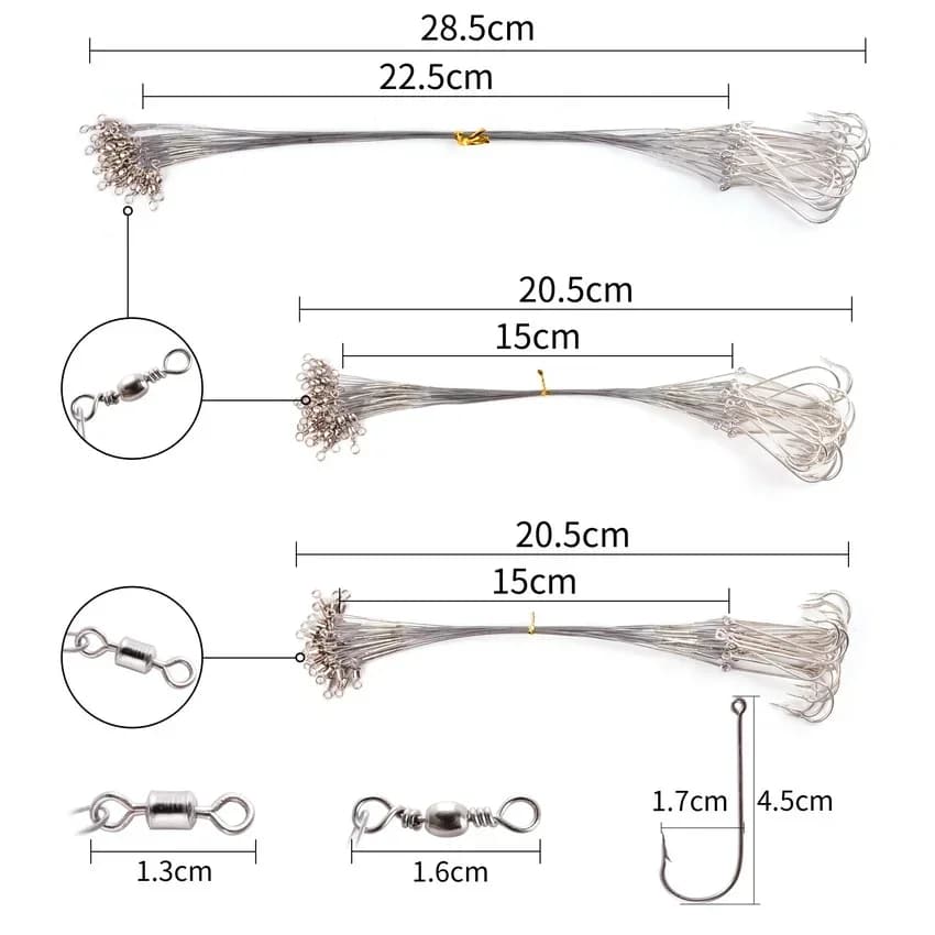 Bas de ligne anti-morsure acier 15cm avec émerillon - accessoire pêche résistant aux dents de poissons