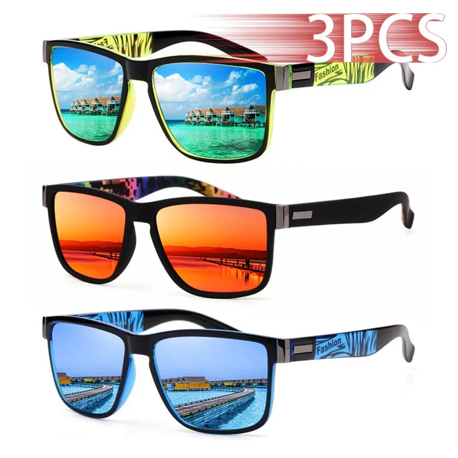 Lunettes de pêche carrées UV400 - 3 paires colorées pour hommes et femmes - Protection solaire légère pour pêcheurs