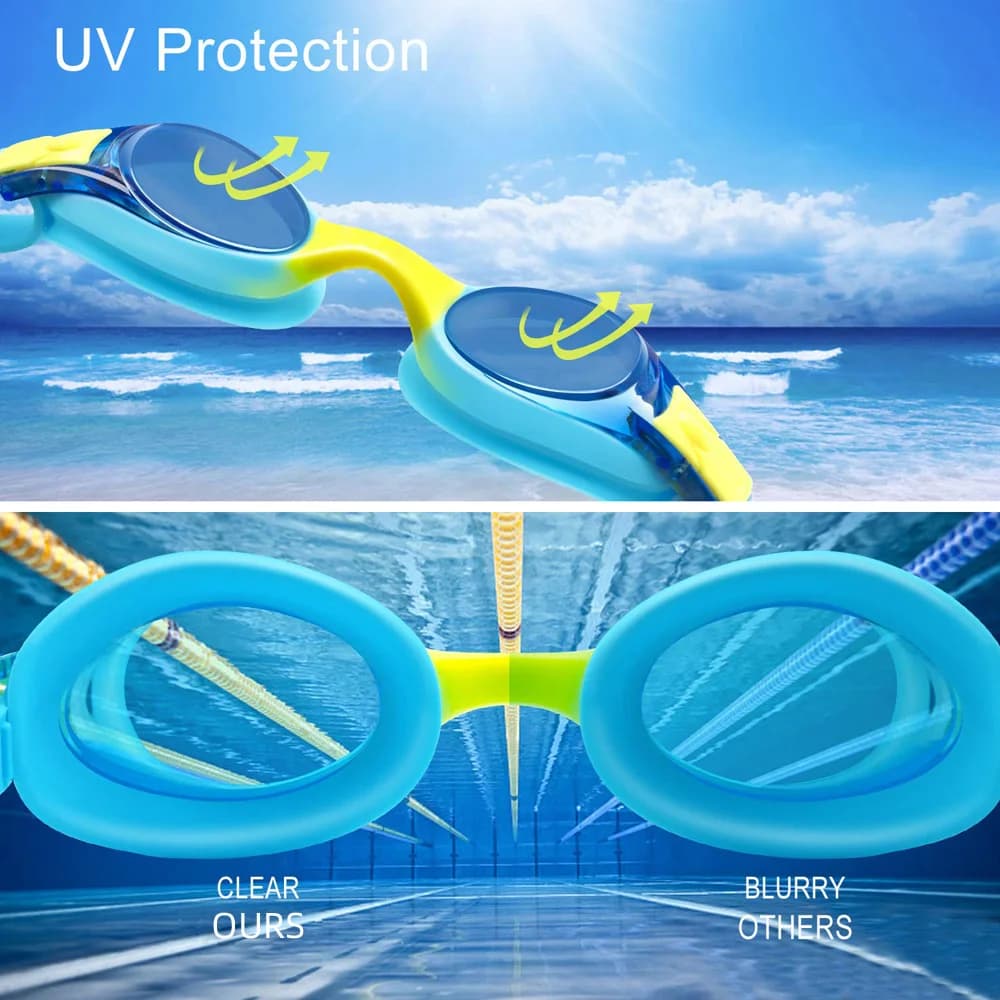 Lunettes de natation enfant + bonnet silicone avec pince-nez et bouchons d'oreilles - Anti-fuite Anti-buée