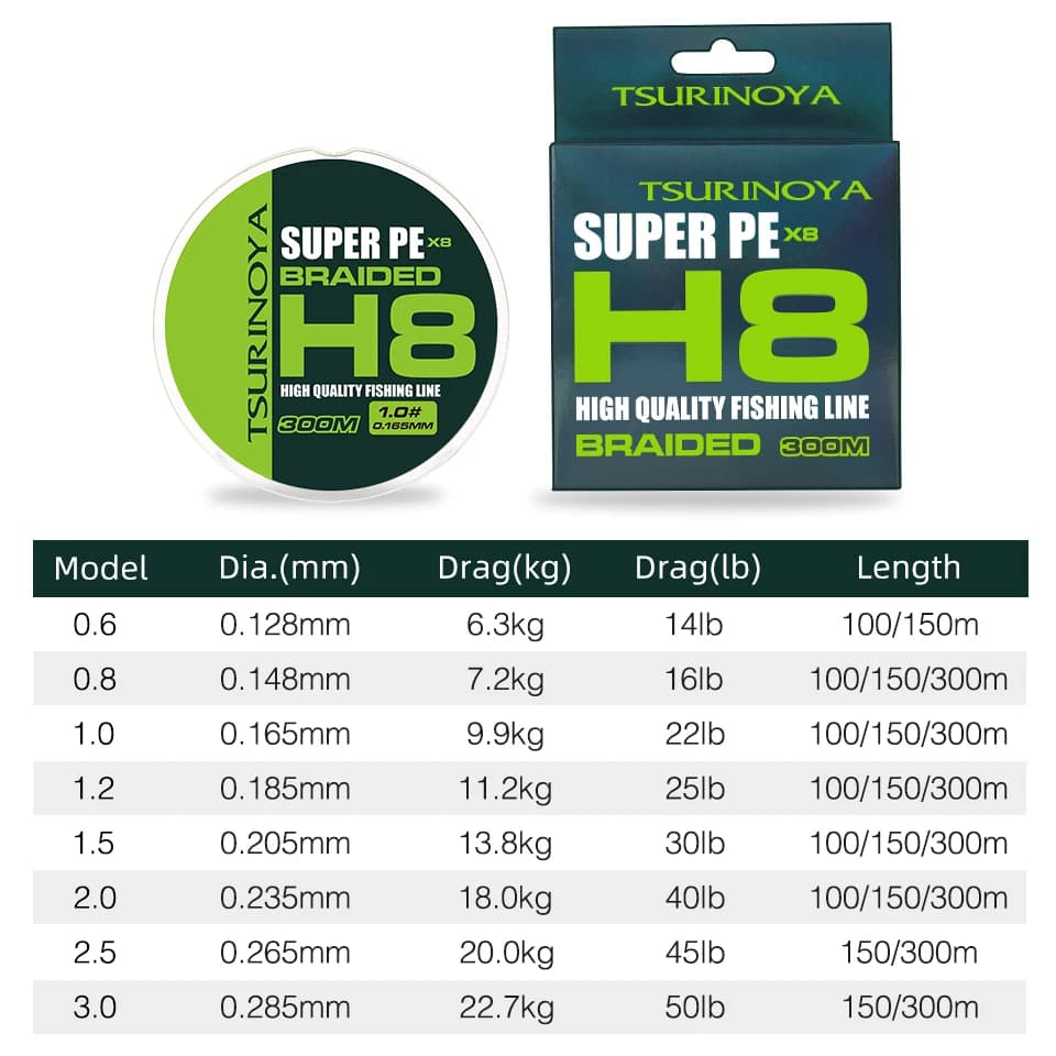 Ligne PE TSURINOYA H8 100-300M 8 tresses 14-50LB - Lancer ultra-long et multifilament lisse pour pêche précise