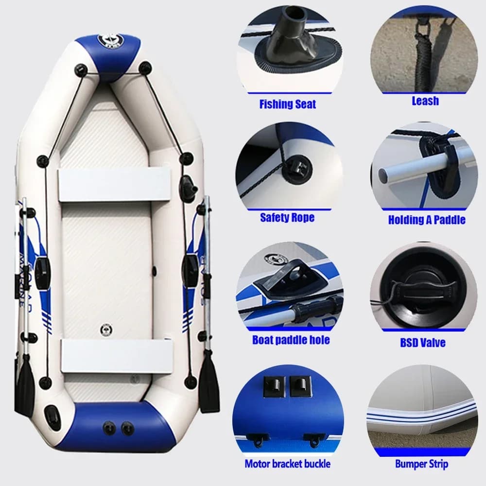 Bateau gonflable pêche PVC 3 couches laminé résistant à l'usure pour 2-6 personnes kayak canoë rame