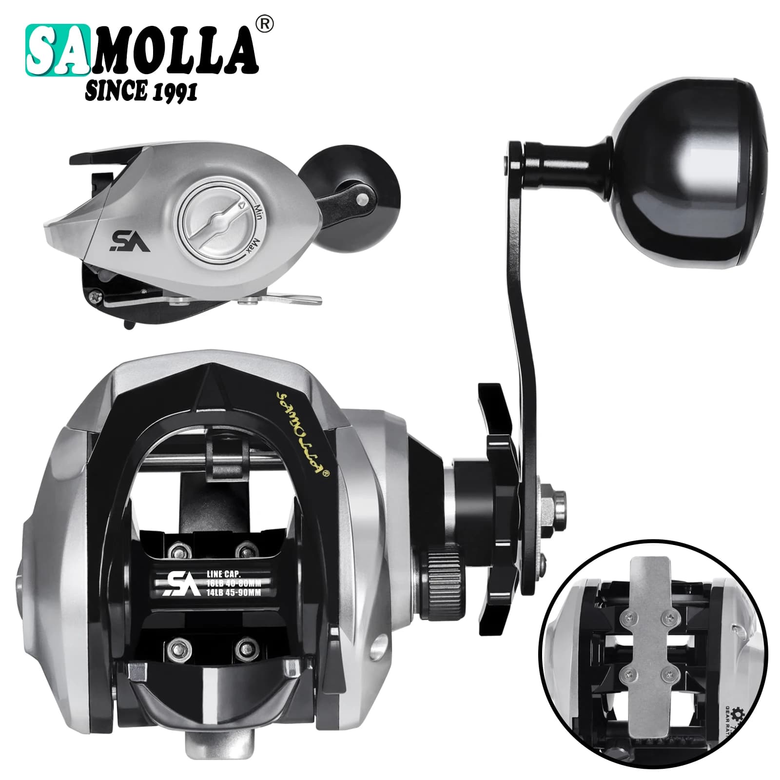 Moulinet casting SAMOLLA lourd 15kg frein mer pêche traîne gros poissons base métal étanche