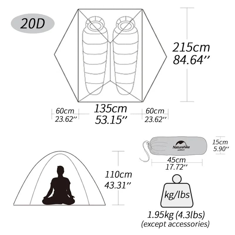 Tente de pêche et randonnée Naturehike Star River 2 UL ultralégère 2 personnes 3 saisons