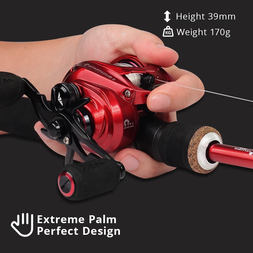 Moulinet baitcasting KastKing Spartacus II 8KG frein ultra-lisse 7+1 roulements ratio 7.2:1 pour pêche au leurre
