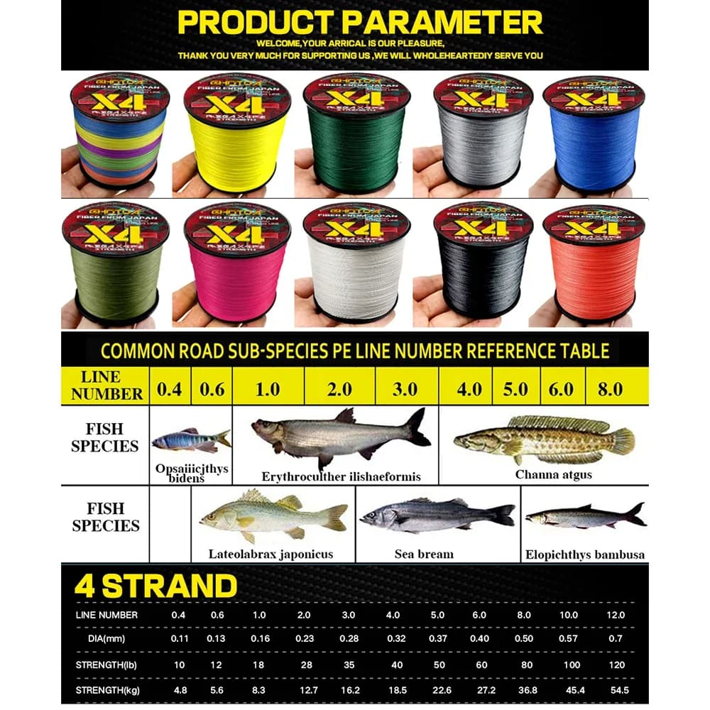Ligne de pêche tressée GHOTDA 4 brins 300m PE multifilament extrême résistance pour spinning mer et carpe