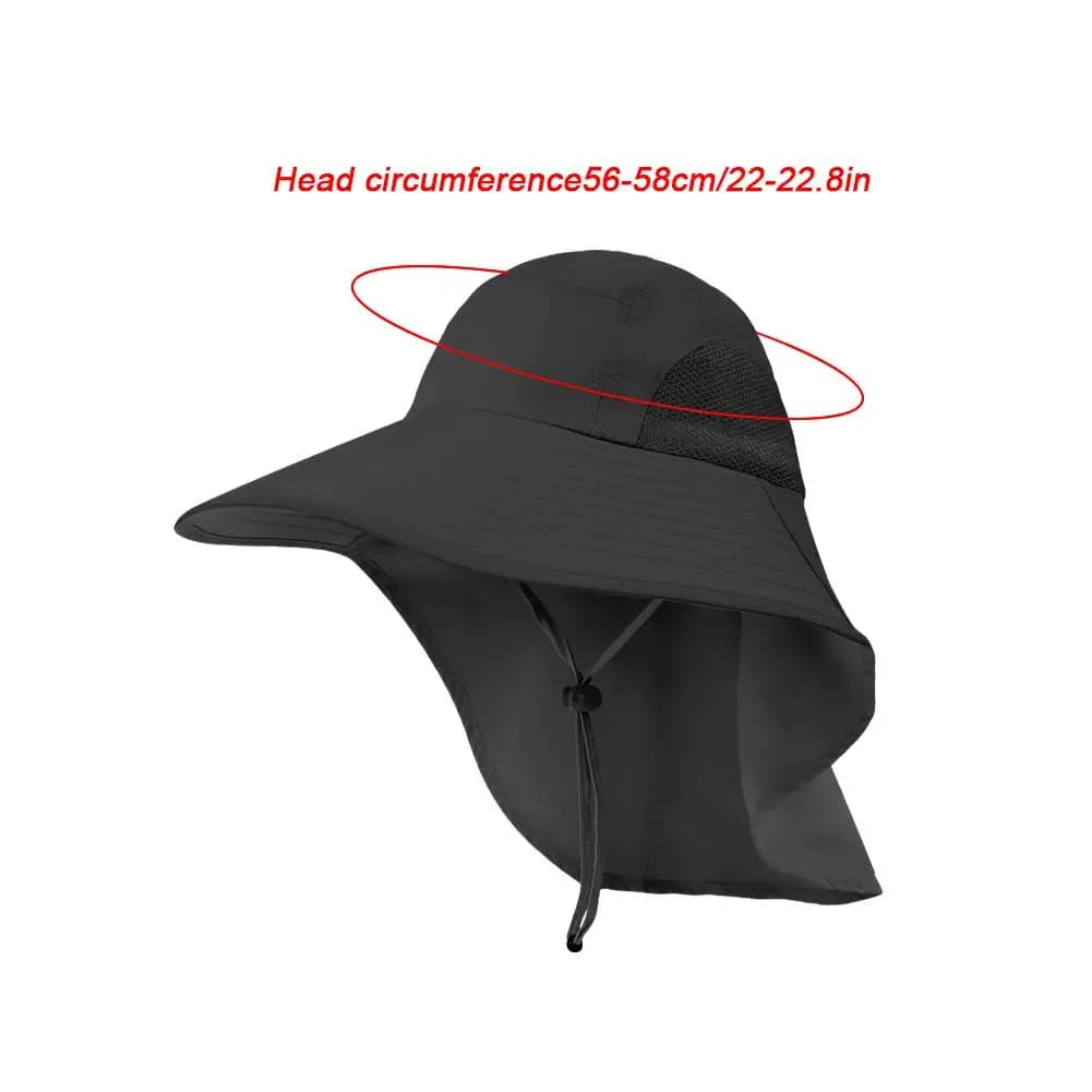Chapeau de pêche à large bord avec protection cou et réglable pour randonnée et camping anti-UV