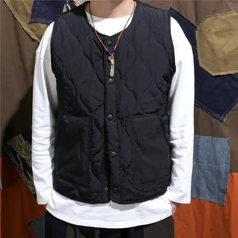 Veste matelassée vintage sans manches pour homme - Veste ouate épaisse chaude travail extérieur automne hiver