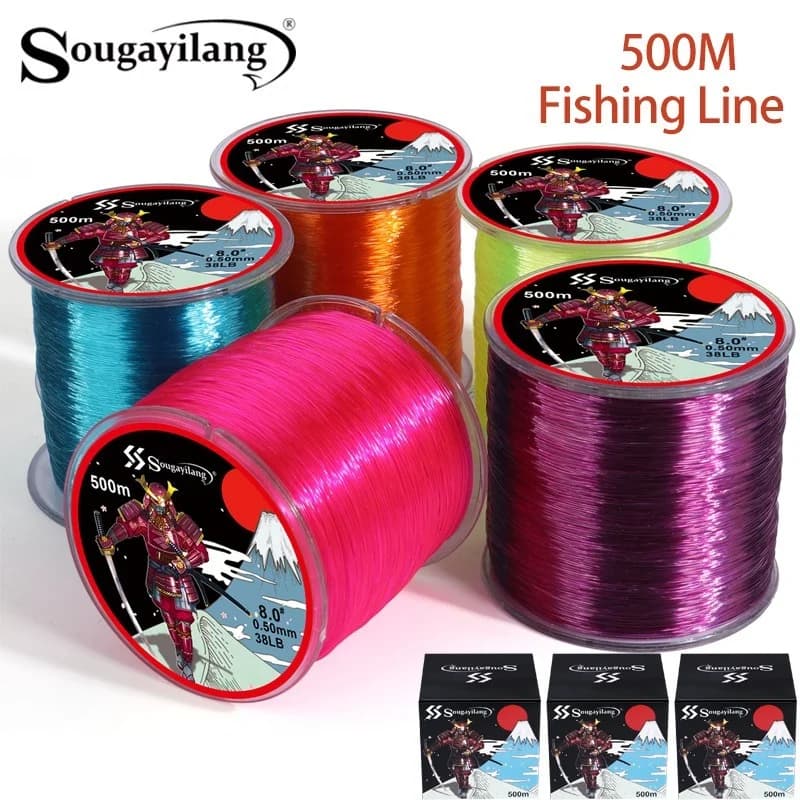 Ligne de pêche nylon 500 mètres haute résistance 7-38 lb avec revêtement fluorocarbone pour pêche en mer