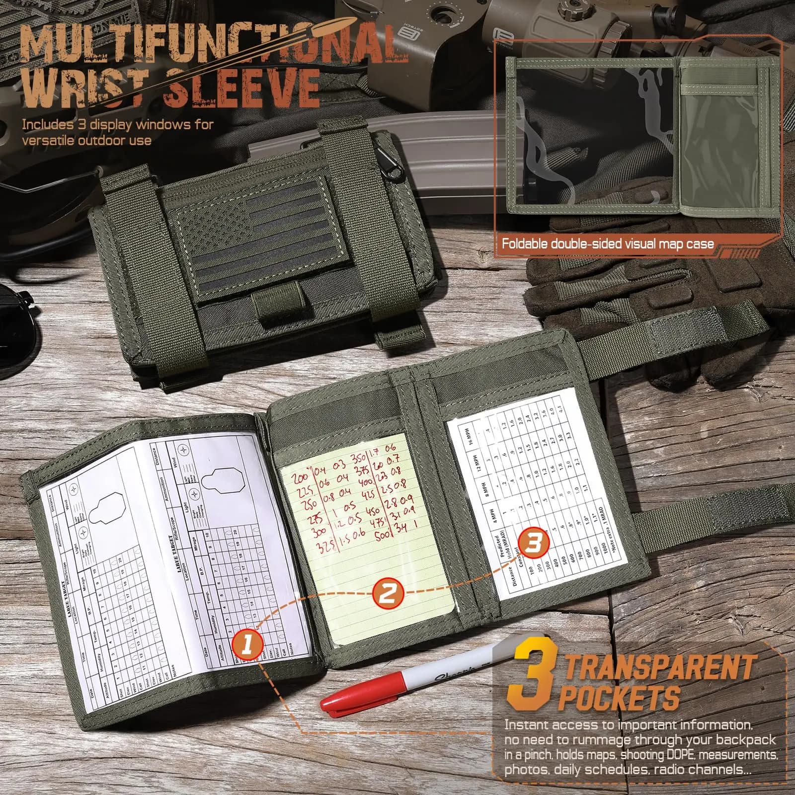 Étui carte tactique bras pour chasse et secours - Porte-carte militaire étanche mesure terrain