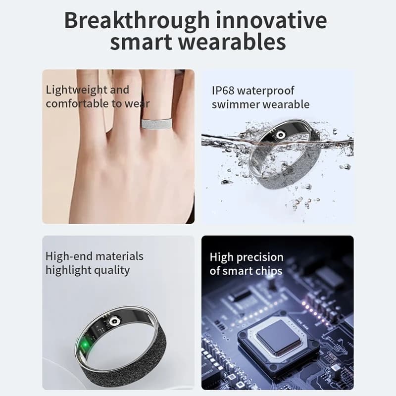 Bague connectée smart ring moniteur fréquence cardiaque oxygène sommeil sport IP68 étanche