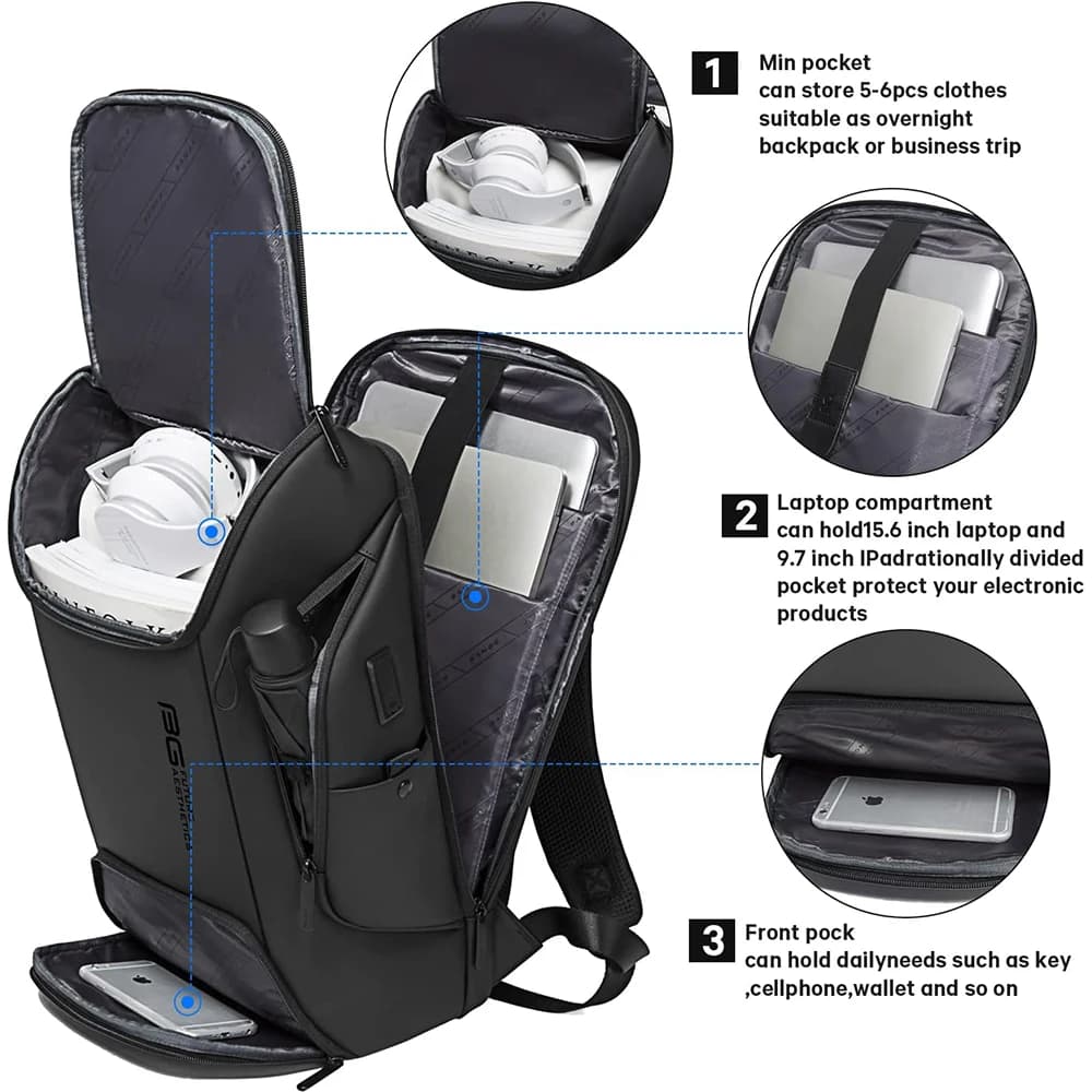 Sac à dos professionnel avec chargeur USB pour pêche - Waterproof et compatible ordinateur 15.6 pouces