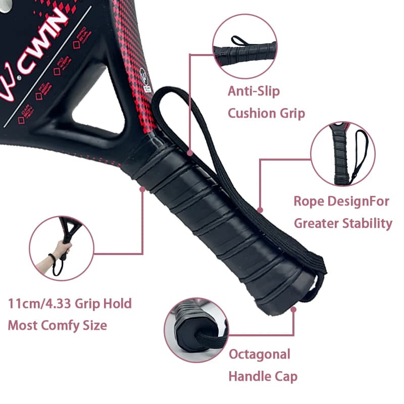 Raquette padel Cwin carbone EVA douce 4 anneaux grip professionnel avec protège palette