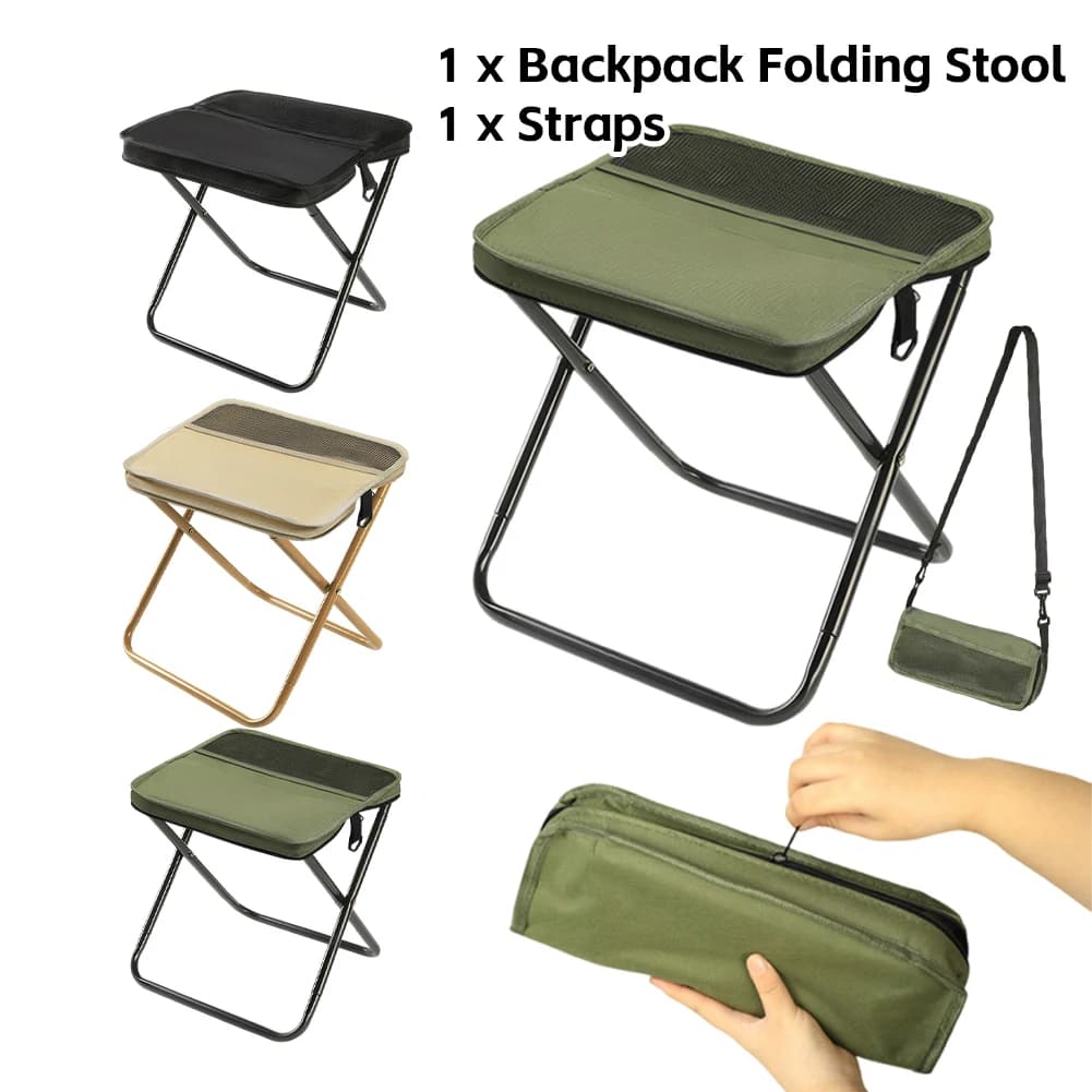 Tabouret de pêche pliant avec sac filet intégré - Léger et compact pour le stockage