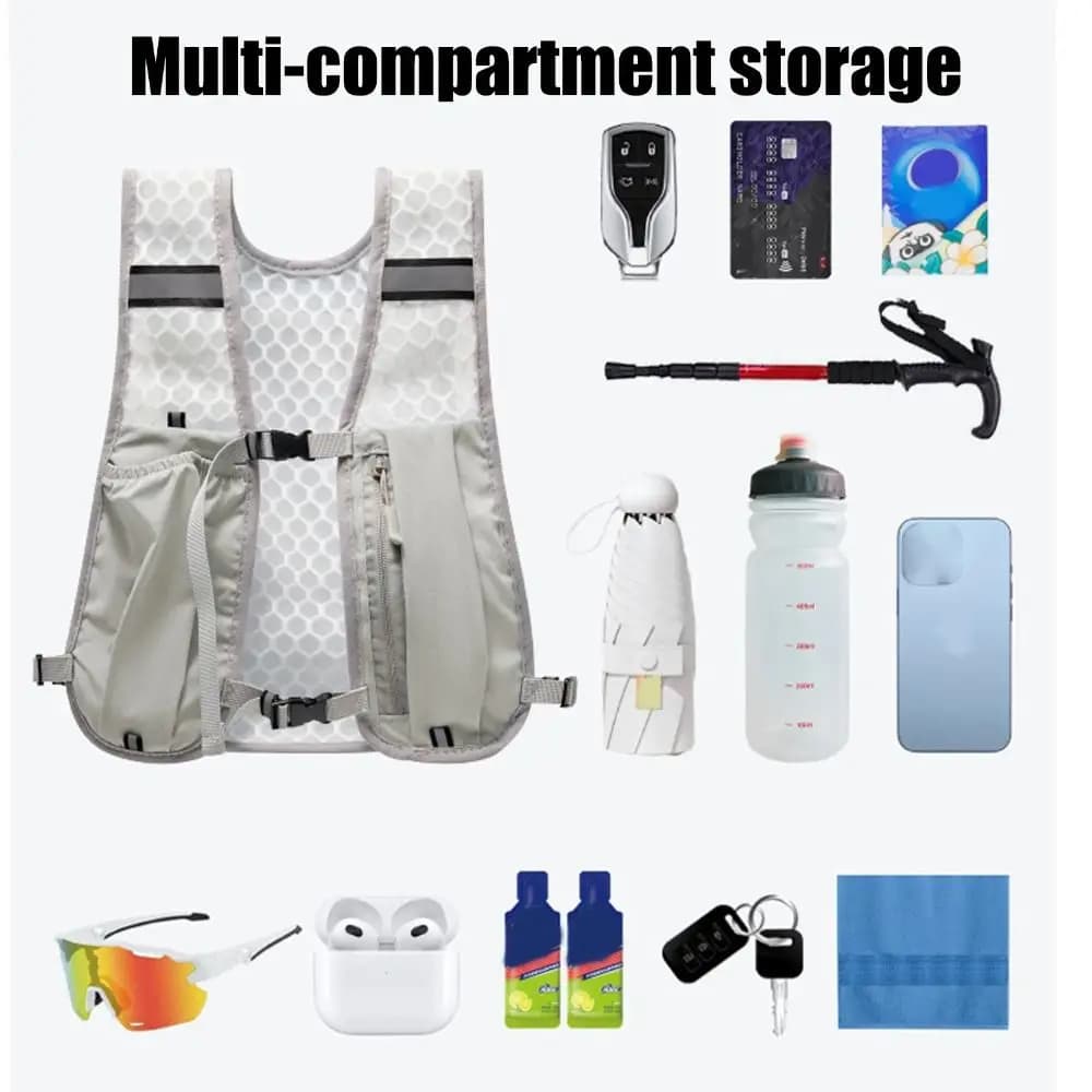 Veste running hydratation légère - Gilet porte-bidon réfléchissant avec support téléphone pêche