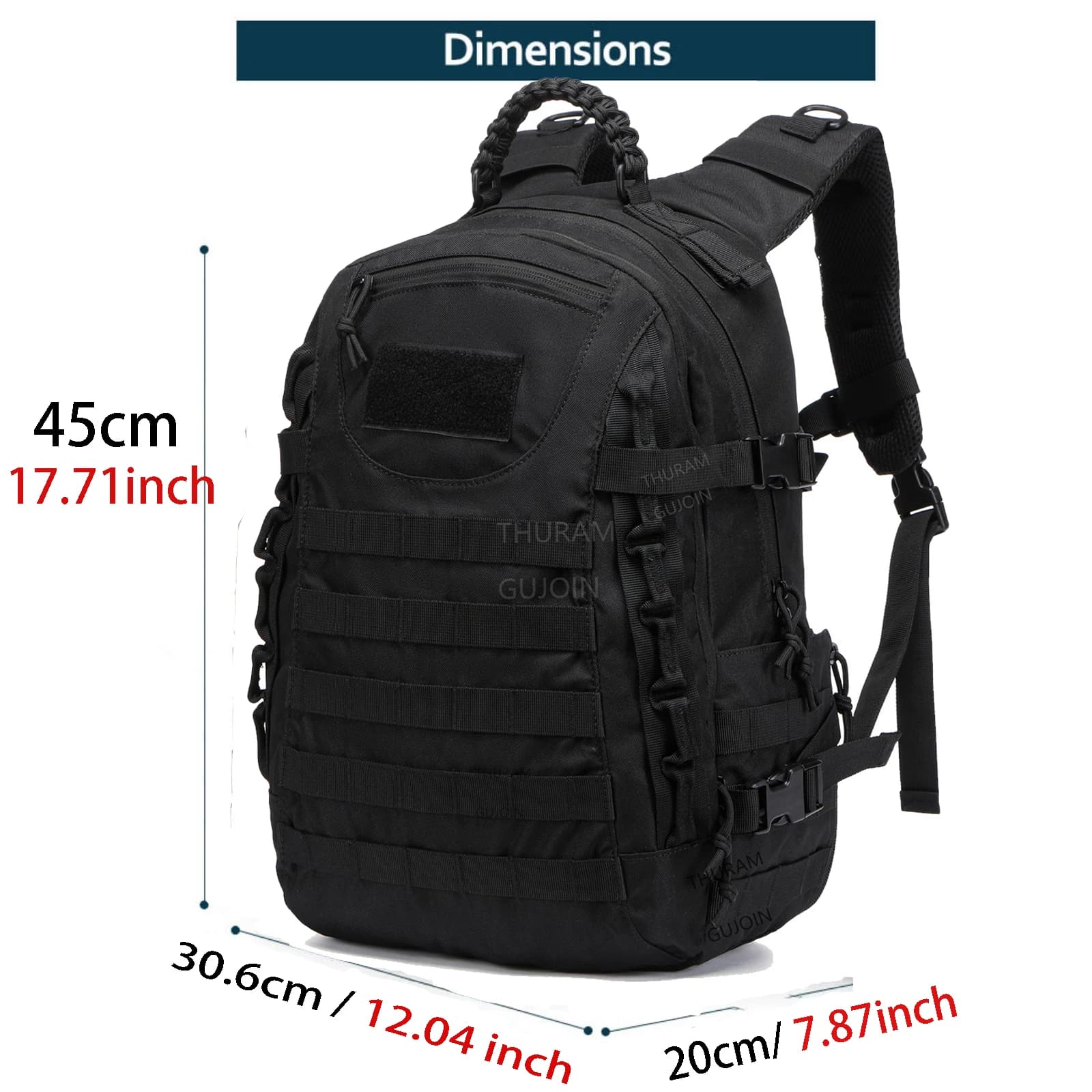 Sac à dos tactique 38L étanche avec système MOLLE - Grand sac militaire pour randonnée camping survie