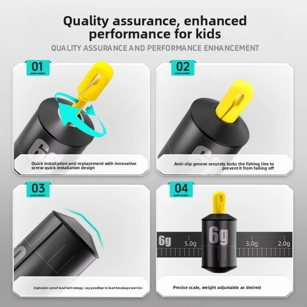 Plombs de pêche compacts design cylindrique forme goutte d'eau - Poids ajustables avec échelle