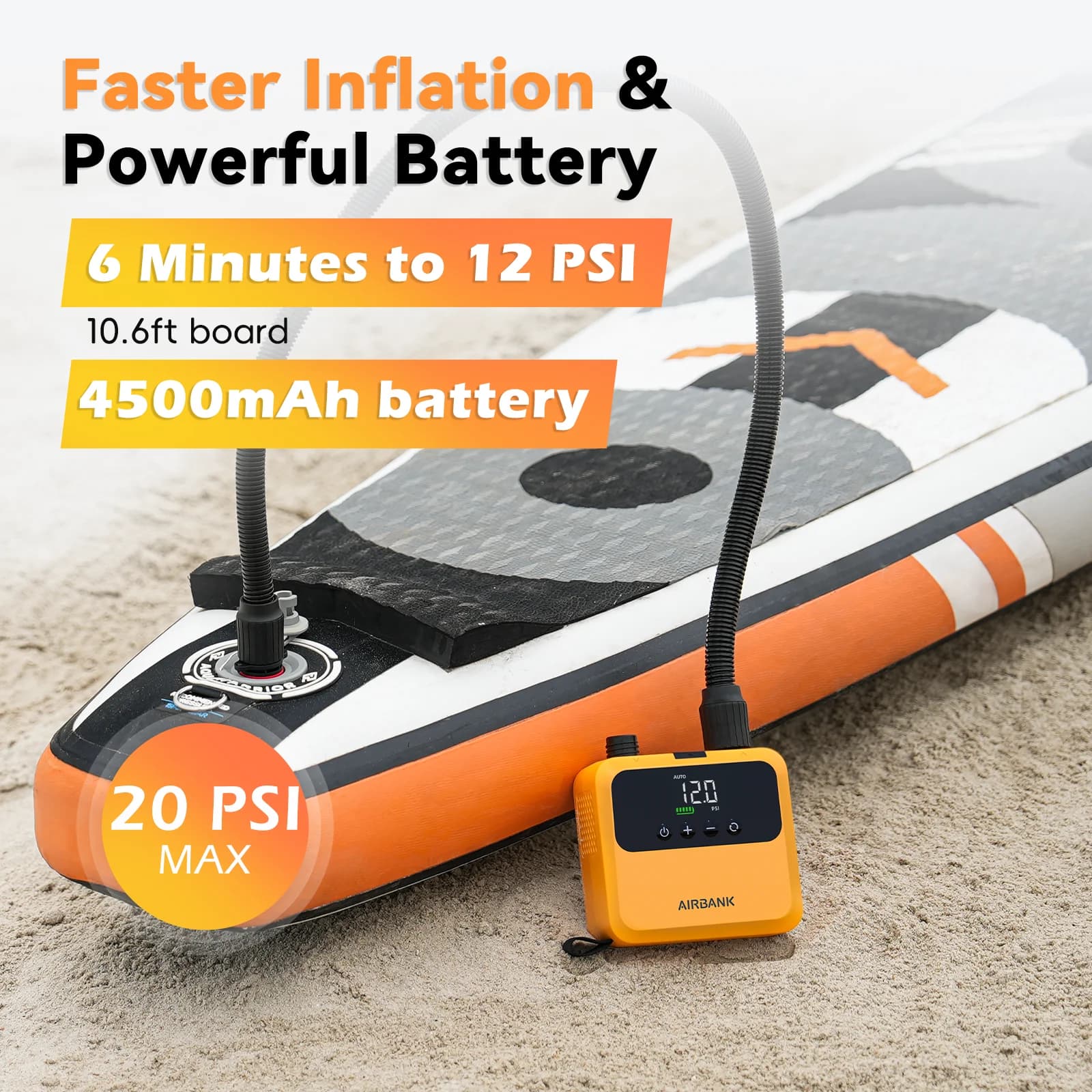 Pompe électrique portable AIRBANK pour SUP gonflage rapide paddle board bateau PVC - 20PSI max moteur brushless