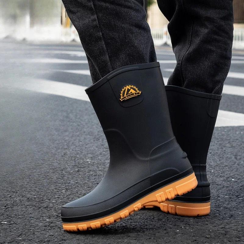 Bottes de pêche imperméables homme anti-dérapantes mi-mollet avec fourrure pour extérieur