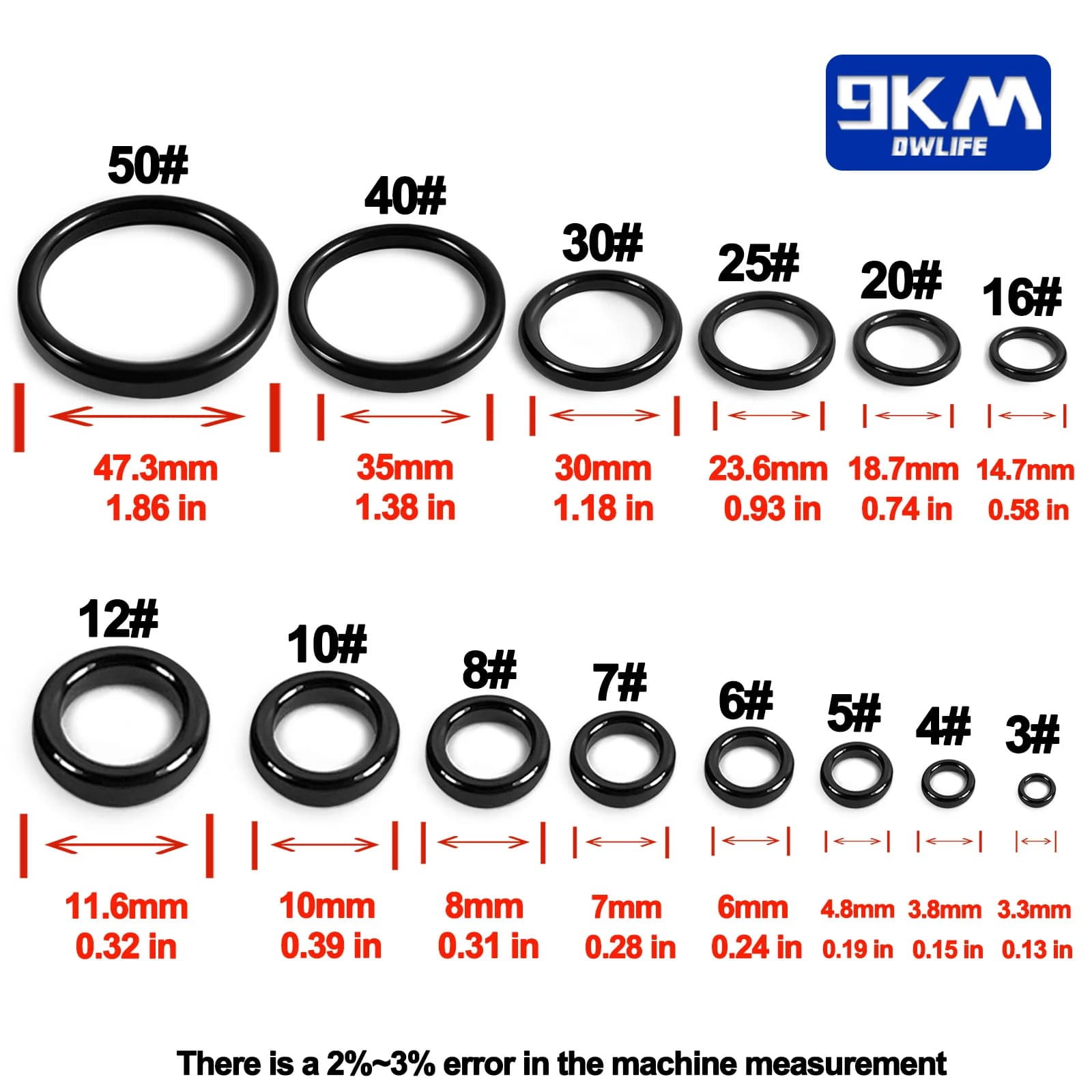 Kit anneaux de guidage céramique 10-100 pièces pour réparation cannes - Anneaux Alconite noirs 6-47.3mm