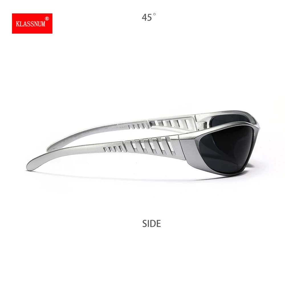 Lunettes de soleil Y2K argentées futuristes pour pêche tendance - Design ajouré technologique unisexe
