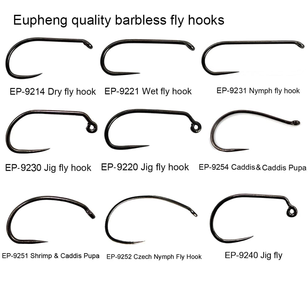 Lot de 50 hameçons de pêche à la mouche sans ardillon pour sèche, nymphe et crevette,