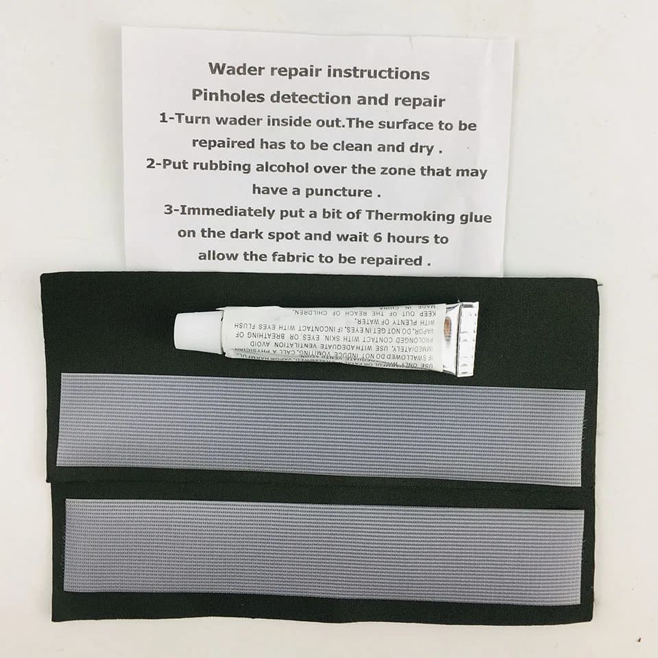 Kit réparation waders pêche à la mouche - Colle combinaison étanche et bande d'étanchéité pour chasse
