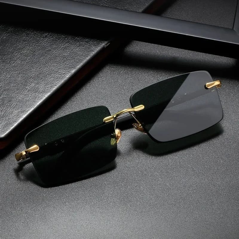 Lunettes de soleil rétro sans monture pour hommes - Design coupé lentille - Modèle frameless tendance