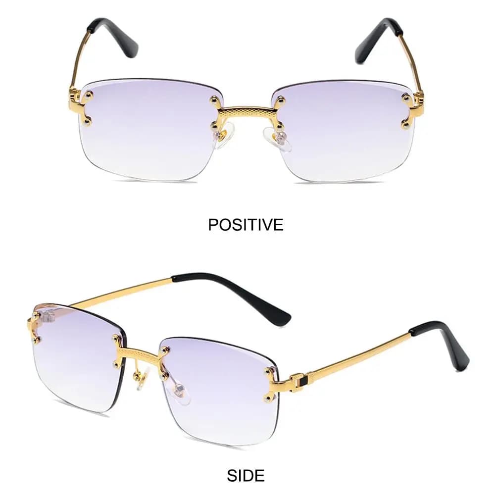 Lunettes de soleil rectangulaires Rimless Cut Edge pour femmes et hommes - Protection UV 400 - Style rétro