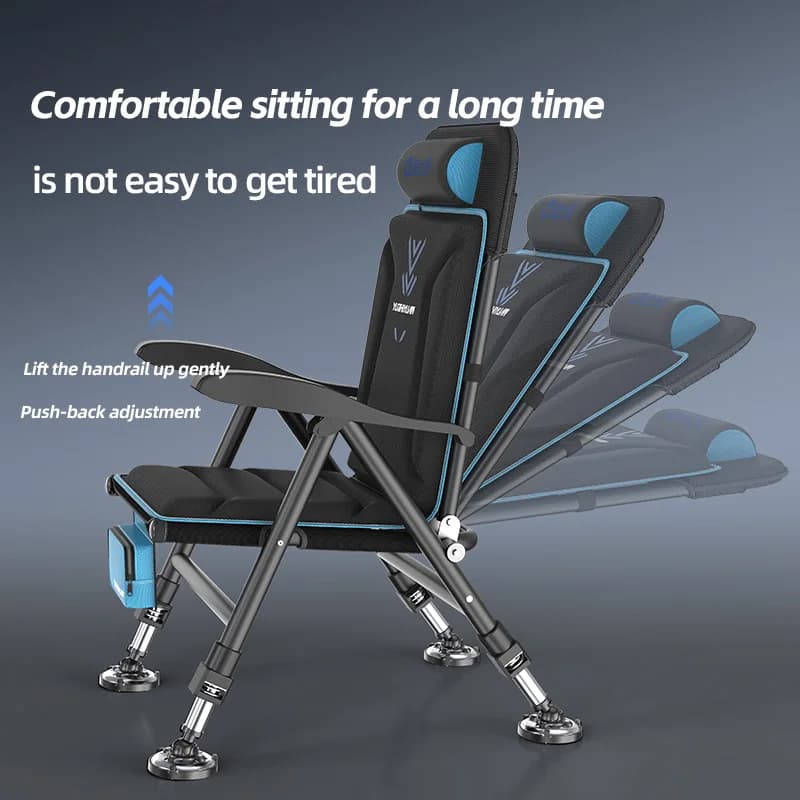 Chaise pêche pliante confortable avec pieds télescopiques légère pour activités extérieures